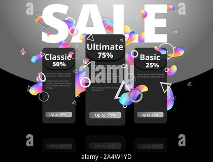Abstract Vendita banner, creative flyer design colorato e lusso nero coupon di sconto per il web e la stampa di offerte. Illustrazione Vettoriale