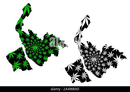 Merseyside (Regno Unito, Inghilterra, Metropolitan county) mappa è progettato Cannabis leaf verde e nero, Merseyside mappa fatta di marijuana (marihuana,T Illustrazione Vettoriale