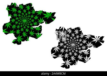 Essex (Regno Unito, Inghilterra, Non-metropolitan county, shire county) mappa è progettato Cannabis leaf verde e nero, Essex mappa fatta di marijuana (mar Illustrazione Vettoriale