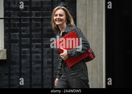 Commercio internazionale Segretario Liz Truss lascia 10 Downing Street, Londra, a seguito di una riunione del gabinetto. Foto di PA. Picture Data: mercoledì 16 ottobre, 2019. Vedere PA storia politica Brexit. Foto di credito dovrebbe leggere: Kirsty O'Connor/PA FILO Foto Stock