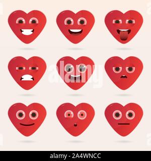 Set di carino cuore emoticon. Varie le emozioni del personaggio. Set di icone di avatar. Illustrazione Vettoriale. Illustrazione Vettoriale