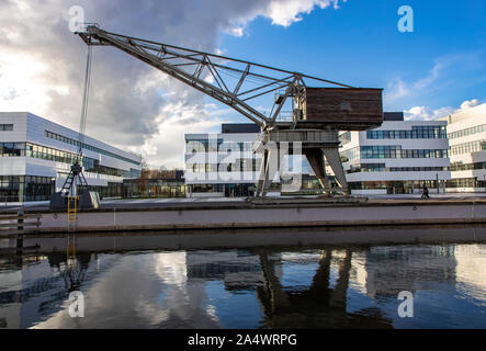 Kleve, Basso Reno, NRW, Rhine-Waal università di scienze applicate, Kleve campus, sul fiume Spoy Spoy, Canal, Foto Stock