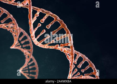 Filamento a spirale del DNA su sfondo scuro Foto Stock