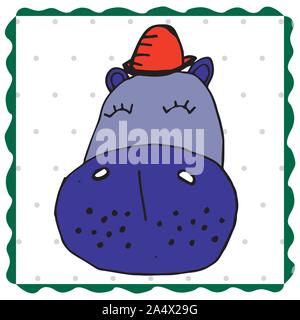 Coloratissimi amici animali raccolta di tricheco, ippona,capra,cat,deer,bear.carino disegnato a mano scarabocchi.Buona per manifesti, adesivi, schede alfabeto e Illustrazione Vettoriale