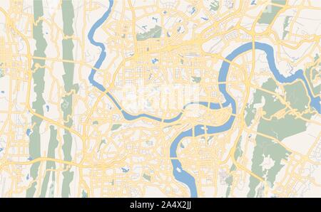 Versione stampabile cartina stradale di Chongqing, Provincia Chongqing Cina. Mappa modello per uso aziendale. Illustrazione Vettoriale