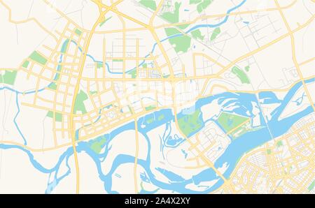 Versione stampabile cartina stradale di Harbin, nella provincia di Heilongjiang, Cina. Mappa modello per uso aziendale. Illustrazione Vettoriale