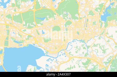 Versione stampabile cartina stradale di Shenzhen, Provincia del Guangdong, Cina. Mappa modello per uso aziendale. Illustrazione Vettoriale