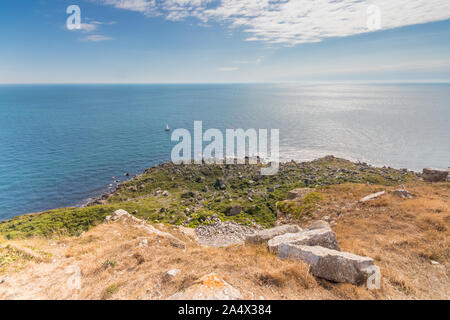 Costa frastagliata tra Winspit cava e St Aldhelm di testa sulla costa sud ovest percorso, Dorset, Regno Unito Foto Stock