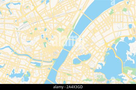 Versione stampabile cartina stradale di Wuhan, provincia di Hubei in Cina. Mappa modello per uso aziendale. Illustrazione Vettoriale
