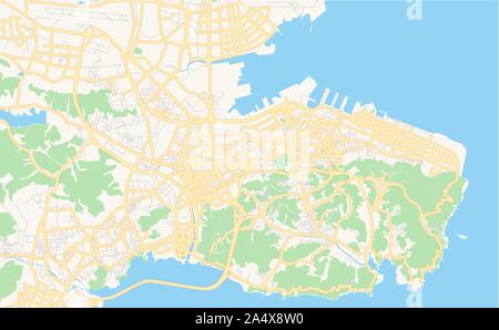 Versione stampabile cartina stradale di Dalian, provincia di Liaoning, in Cina. Mappa modello per uso aziendale. Illustrazione Vettoriale
