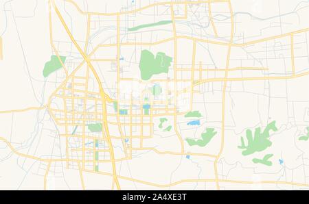 Versione stampabile cartina stradale di Zaozhuang, Provincia dello Shandong, Cina. Mappa modello per uso aziendale. Illustrazione Vettoriale
