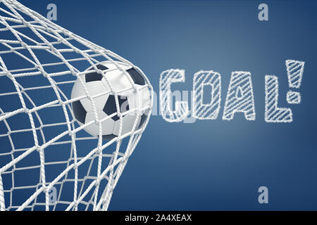 3D rendering della sfera di calcio catturato all'interno di una maglia di gate vicino a Chalk tracciata la parola obiettivo. Foto Stock