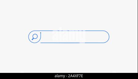 Barra di ricerca. Lineare orizzontale di confine con il campo di immissione del testo, icona a forma di lente di ingrandimento nel telaio. Piatto semplice pulsante di ricerca di design per seo, networking Illustrazione Vettoriale