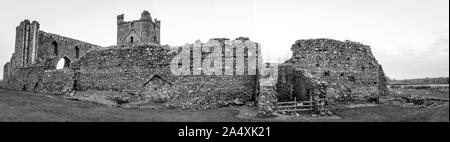 Vista panoramica del vecchio rudere gotico castello vicino a New Ross, County Wexford, Irlanda Foto Stock