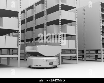 Autonomo robot mobili in magazzino moderno. 3D rendering di argilla immagine. Foto Stock