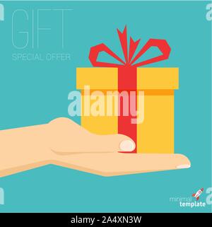 Mano con Gift Box icona Illustrazione Vettoriale