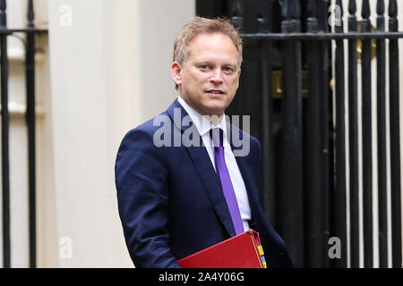 Londra, Regno Unito. Xvi oct, 2019. Grant Shapps, Segretario di Stato per il trasporto arriva a Downing Street a partecipare al gabinetto settimanali incontro prima del vertice dell'Unione europea il 17 e 18 ottobre. Il Consiglio europeo per discutere una serie di questioni importanti, compresi Brexit. Credito: SOPA Immagini limitata/Alamy Live News Foto Stock