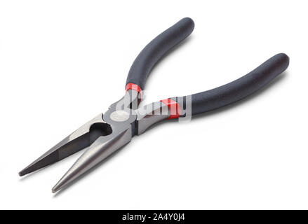 Aprire Needle Nose Plyers isolati su sfondo bianco. Foto Stock