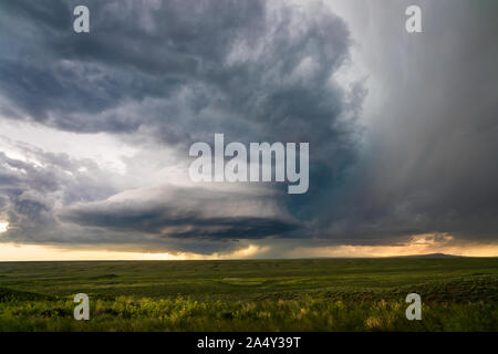 La tempesta Supercell nuvole nelle pianure durante un evento meteorologico grave vicino Grass Range Montana, USA Foto Stock