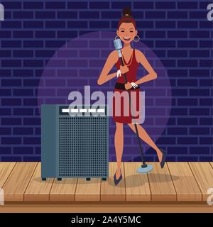 Cartoon musica Jazz cantante donna Illustrazione Vettoriale