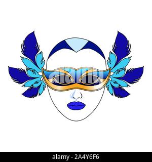 Maschera di carnevale con le piume su sfondo bianco Illustrazione Vettoriale