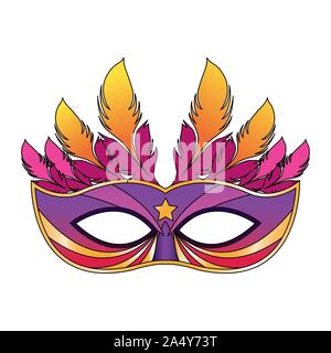 Maschera di carnevale con le piume su sfondo bianco Illustrazione Vettoriale