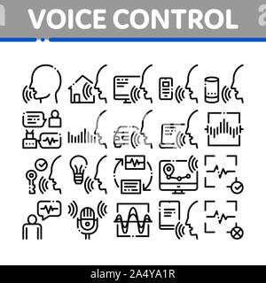 Controllo vocale elementi di una collezione di icone vettore Set Illustrazione Vettoriale