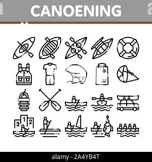 Canoa elementi di una collezione di icone vettore Set Illustrazione Vettoriale