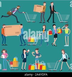 Shopping persone icone Illustrazione Vettoriale