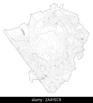 Vista satellitare del London Boroughs, mappa e strade di Barnet borough. Inghilterra Illustrazione Vettoriale