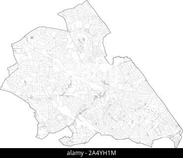 Vista satellitare del London Boroughs, mappa e strade di Brent borough. Inghilterra Illustrazione Vettoriale