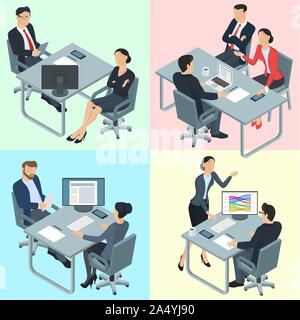 Isometrica design piatto ufficio del vettore di persone Illustrazione Vettoriale