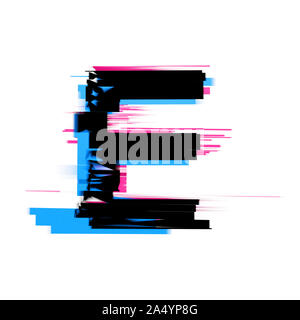 Lettera e distorta di glitch al neon per effetto di un font per il testo. 3D Render Foto Stock