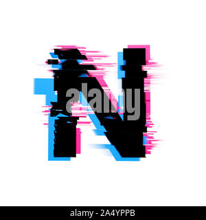 Lettera n falsato il neon glitch per effetto di un font per il testo. 3D Render Foto Stock