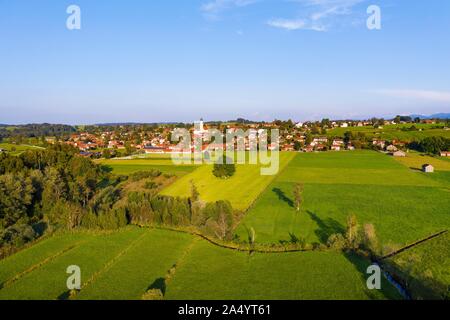 Konigsdorf, vista aerea, Tolzer Terra, Alta Baviera, Baviera, Germania Foto Stock