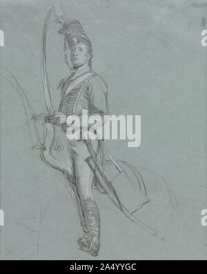 Un ussaro Officer a cavallo, 1812. Copley sinistra Boston all'inizio della Rivoluzione Americana nel 1775 e portato avanti il resto della sua carriera in Inghilterra, dove ha raggiunto la distinzione sia come ritrattista e pittore di storia. Nei suoi disegni, seguendo un metodo utilizzato spesso in Francia, Copley generalmente utilizzata carta blu per servire come un tono medio. Egli può quindi lavorare rapidamente l'immagine usando gesso nero per indicare i contorni e le ombre e gesso bianco per le evidenziazioni. Probabilmente ha fatto questo disegno come uno studio per una delle figure di sfondo in un Ritratto equestre del re George III (museo Foto Stock