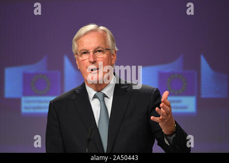 Michel Barnier, il UE del capo negoziatore Brexit, assiste il vertice del Consiglio europeo a livello di UE con sede a Bruxelles. Foto Stock