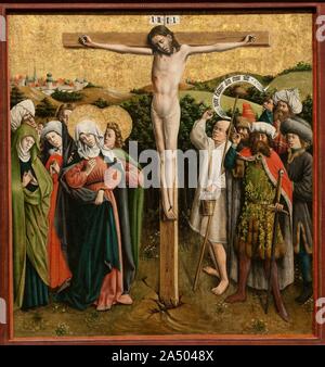 Pala con la passione di Cristo, c. 1440s. La messa a fuoco visiva di questa pala è la sofferenza e la morte di Cristo sulla croce. I cosiddetti cicli di passione nella tecnica includono gli eventi che portano a e seguenti la Crocifissione, non solo come singoli soggetti, ma come scene destinate ad essere lette in sequenza. Cicli di passione sono state promosse dai due grandi ordini di insegnamento, i Francescani e i Domenicani, per la quale questo tema ha rappresentato il principale dramma religioso delle loro chiese e anche dal tedesco mistici che propugnava privata contemplazione sull'umanità e la sofferenza di Cristo. Il mar morto Foto Stock