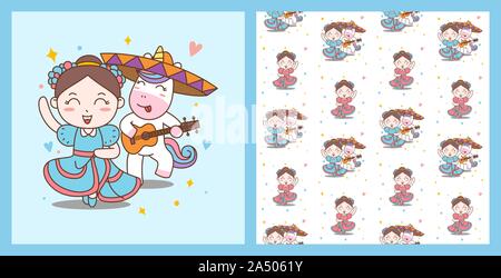 Ragazza di divertimento e danza Unicorn Mariachi e modello di perfetta illustrazione vettoriale Illustrazione Vettoriale