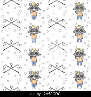 Carino procioni giocando a golf modello perfetta illustrazione vettoriale, pronto per T-Shirt. Illustrazione Vettoriale