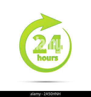 24 ore di servizio, verde brillante icona semplice isolato su bianco Illustrazione Vettoriale