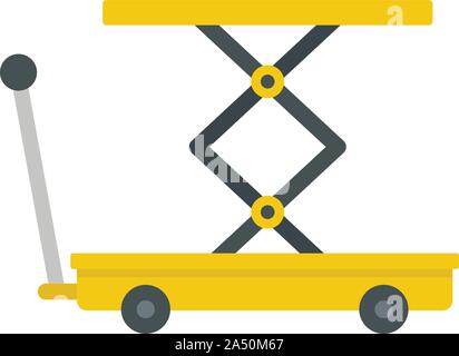 Sollevare il carrello e la relativa icona. Illustrazione piana del carrello di sollevamento icona vettoriali per il web design Illustrazione Vettoriale