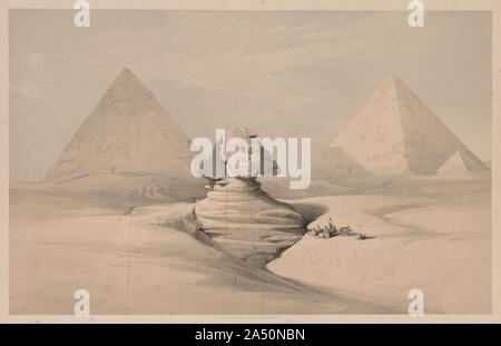 L'Egitto e la Nubia: Volume I - n. 18, la Grande Sfinge, le Piramidi di Giza, vista frontale, 1839. Foto Stock