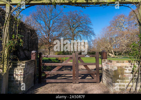 Emmanuel College gardens. Magnifica Cambridge University cortile con la spettacolare architettura Foto Stock