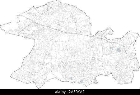 Vista satellitare del London Boroughs, mappa e strade di Ealing borough. Inghilterra Illustrazione Vettoriale