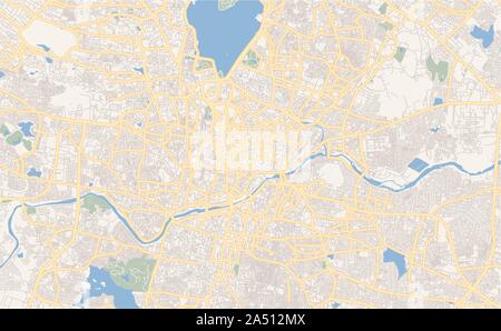 Versione stampabile cartina stradale di Hyderabad, membro Telangana, India. Mappa modello per uso aziendale. Illustrazione Vettoriale