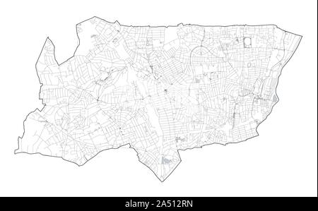 Vista satellitare del London Boroughs, mappa e strade di Haringey borough. Inghilterra Illustrazione Vettoriale