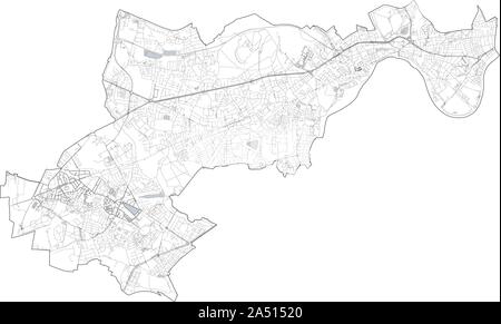 Vista satellitare del London Boroughs, mappa e nelle strade del centro di Hounslow borough. Inghilterra Illustrazione Vettoriale