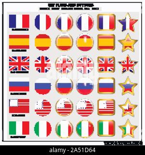 Set brillante di banner con bandiere. Illustrazione colorata con le bandiere del mondo per il web design. Illustrazione Vettoriale con sfondo bianco. Illustrazione Vettoriale