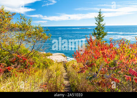 Parco Nazionale di Acadia vista aerea di fogliame stagione. Il lago e i colori della struttura. Foto Stock